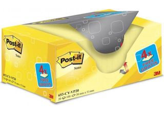 Post-It® 653SY-20 16 + 4 Gratis: Post-It® Notes Haftnotizen Gelb, 16 BlöCke + G…