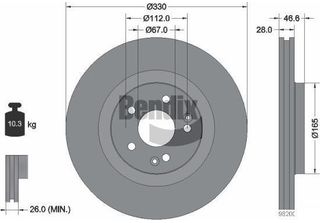 Bendix Braking BDS1954HC Disco Freno Oe 2034210412 Compatibile Con Classe C, Cl…