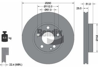 Bendix Braking BDS1120HC Disco Freno Oe 2464210012 Compatibile Con Classe A, Cl…