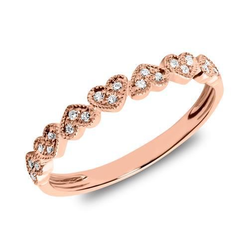 Ring Herzen aus 585er Roségold mit Diamanten