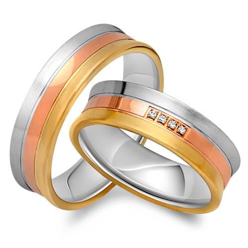 Eheringe 585er Gold Tricolor 4 Diamanten