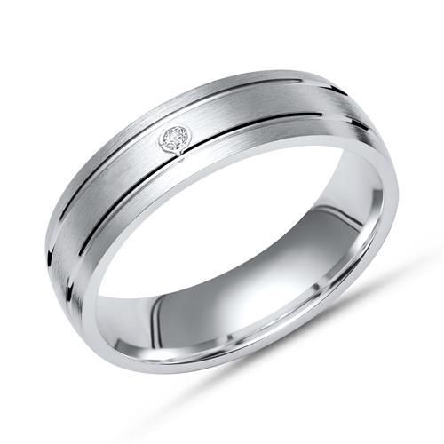 Matter Silber Ring Glanzrillen Zirkonia 5 mm