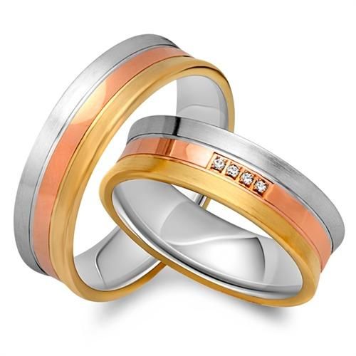 Eheringe 333er Tricolor Gold 4 Diamanten