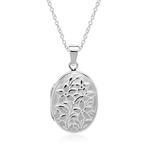 Kette Medaillon Blumen aus Sterlingsilber gravierbar