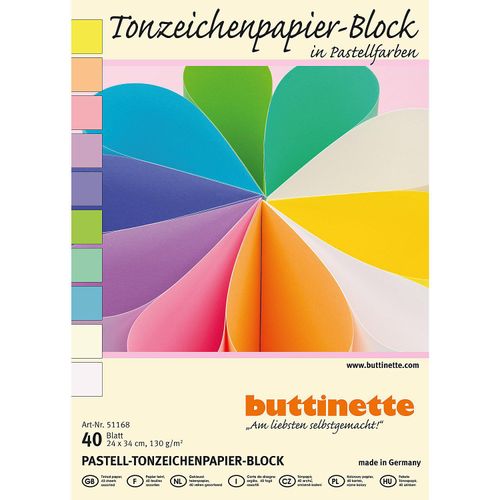 buttinette Tonzeichenpapier-Block, Pastellfarben, 24 x 34 cm, 40 Blatt