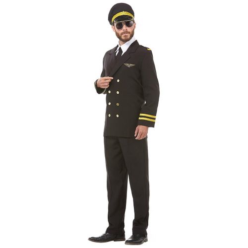 Pilot-Kostüm für Herren, schwarz