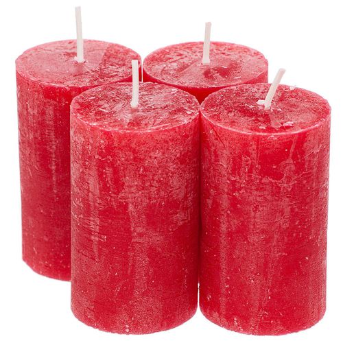 Rustikale Kerzen, rot, 10 x 6 cm, 4 Stück