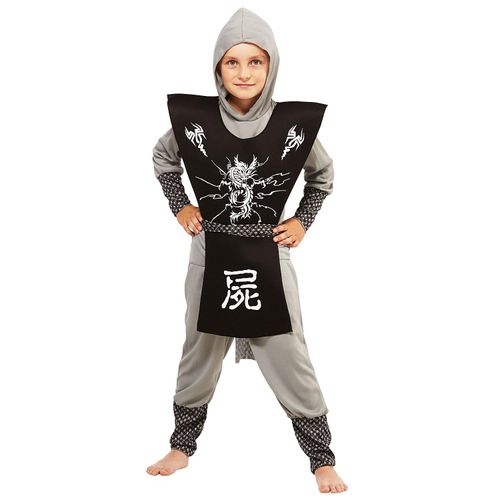 Ninja Kostüm für Kinder, grau/schwarz/weiß