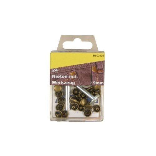Heiro 24 Nieten mit Werkzeug Atmessing 9mm rostfrei