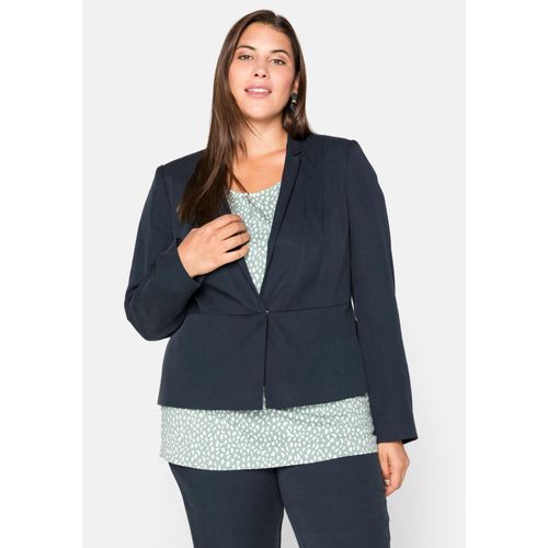 Blazer in Kurzform mit tiefem Reverskragen, nachtblau, Gr.46