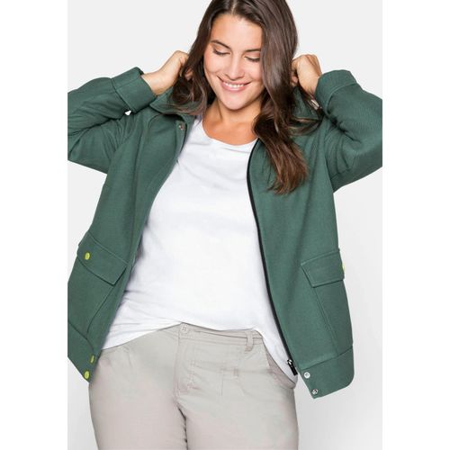 Jacke mit breitem Kragen und Kontrastdetails, opalgrün, Gr.50