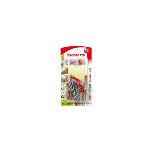 Dübel DUOPOWER 6x30 RB K hellgrau/rot, 12 Stück, mit Schraube und Aufklebern