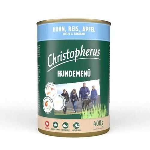Christopherus Hundemenü Junior mit Huhn, Reis, Apfel 6 x 400g Hundefutter