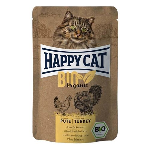 Happy Cat Pouchbeutel Bio Huhn mit Pute 12 x 85g getreidefreies Katzenfutter