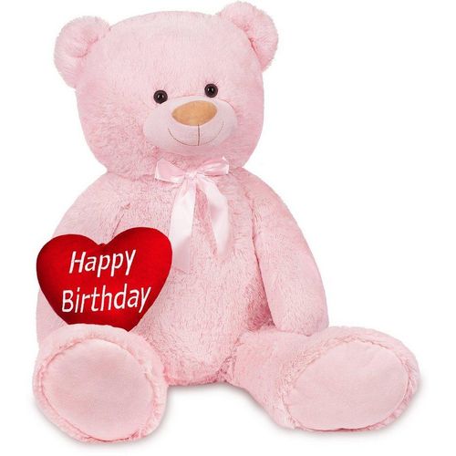 BRUBAKER Kuscheltier XXL Teddybär 100 cm mit Happy Birthday Herz (1-St), großer Teddy Bär, Stofftier Plüschtier, rosa