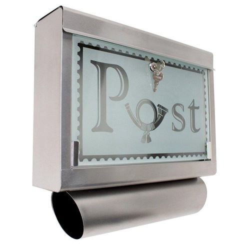 tectake Wandbriefkasten Edelstahl Briefkasten mit Glasfront und