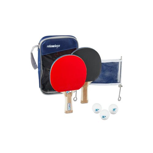 relaxdays Tischtennisschläger Tischtennis Set mit Netz, blau|braun