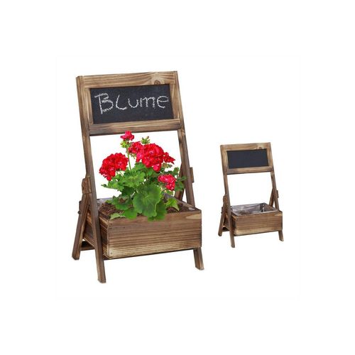 relaxdays Blumentopf »Holz Übertopf mit Tafel 2er Set«