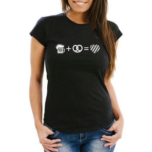 MoonWorks Print-Shirt Damen T-Shirt Bier Brezel Herz Slim Fit Moonworks® mit Print