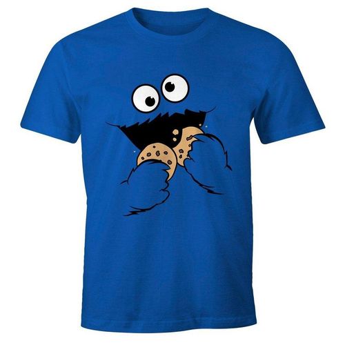 MoonWorks Print-Shirt Herren T-Shirt Krümelmonster Keks Cookie Monster Fasching Karneval Kostüm Moonworks® mit Print
