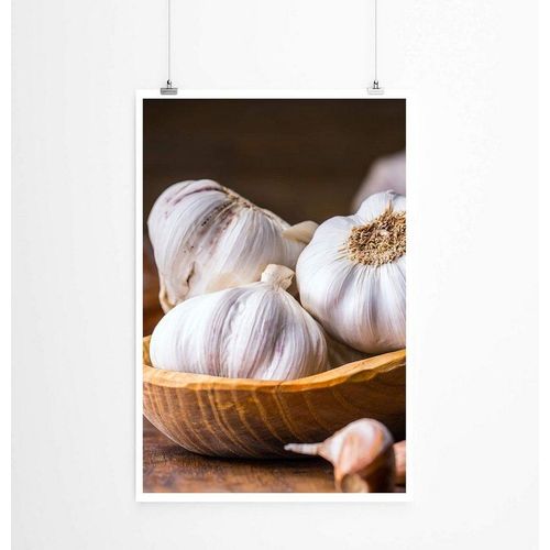 Sinus Art Poster »60x90cm Poster Food-Fotografie  Knoblauchknollen in einer Holzschüssel«