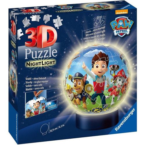 Ravensburger Puzzleball Nachtlicht Paw Patrol, 72 Puzzleteile, mit Leuchtsockel inkl. LEDs; FSC® - schützt Wald - weltweit, braun|bunt
