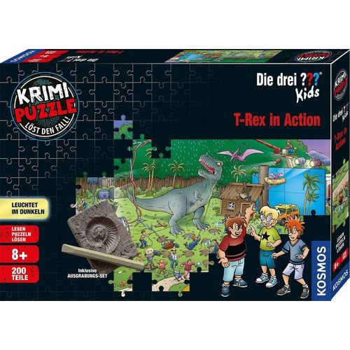 Kosmos Puzzle Krimipuzzle Die drei ??? Kids T-Rex in Action, 200 Puzzleteile, Made in Germany, bunt