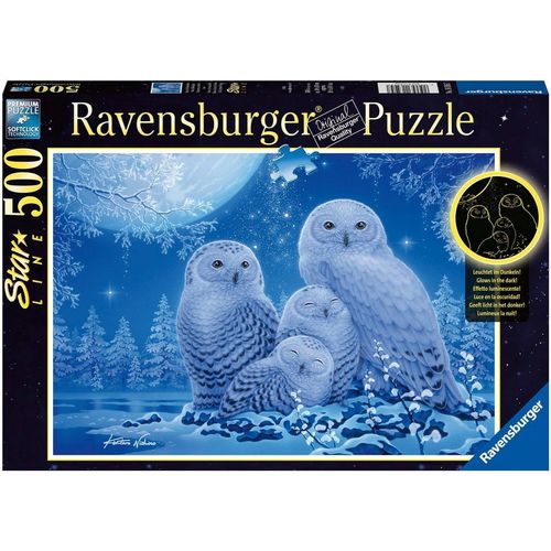 Ravensburger Puzzle Star Line – Eulen im Mondschein, 500 Puzzleteile, leuchtet im Dunkeln; Made in Germany, FSC® – schützt Wald – weltweit, bunt
