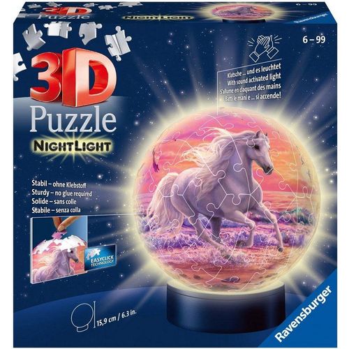 Ravensburger Puzzleball Nachtlicht Pferde am Strand, 72 Puzzleteile, mit Leuchtsockel inkl. LEDs; FSC® - schützt Wald - weltweit, bunt