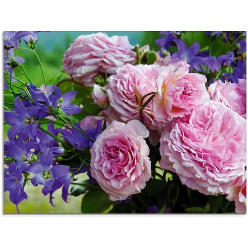 Artland Glasbild »Rosen und Glockenblumen«, Blumen (1 St), rosa