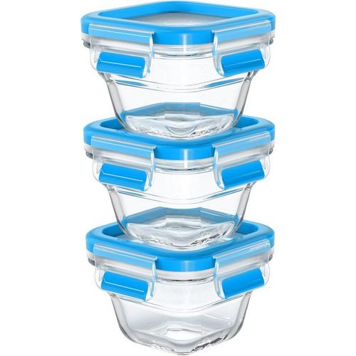 Emsa Frischhaltedose N10507 Clip & Close Glas, Glas, Kunststoff, (Set, 3-tlg), 3 x 0,18L, gefrierfest, backofenfest, mikrowellenfest, 100% dicht, blau|weiß