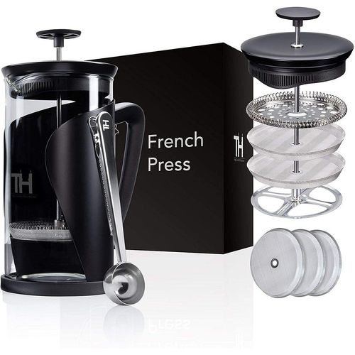 Thiru French Press Kanne Kaffeebereiter mit 4D Filtersystem