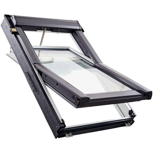 Roto Schwingfenster Dachfenster RotoQ Q42C W2EF Tronic Comfort Verglasung Holz Weiß, 3-fach Verglasung, 66x140 cm (6/14),Solar