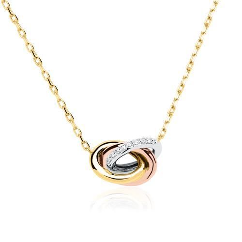 Kette mit Anhänger tricolor aus 14K Gold mit Diamanten