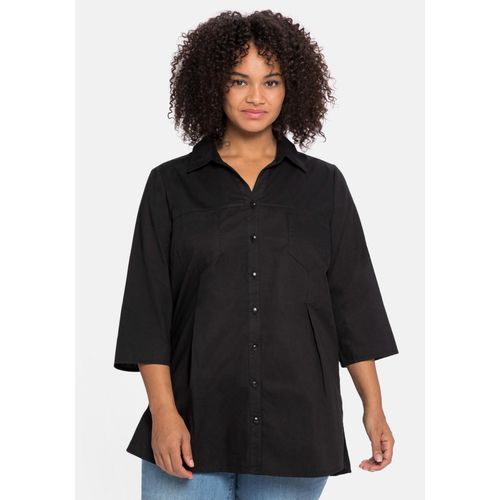 Bluse mit 3/4-Arm und dekorativen Falten, schwarz, Gr.50