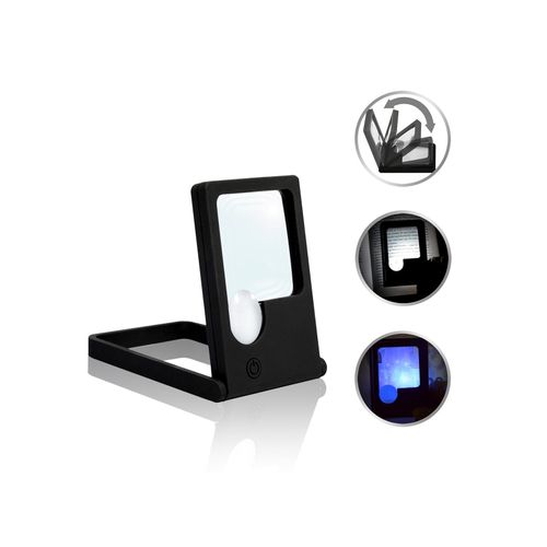 LED-Taschenlupe Leselupe Lupe Klapplupe mit Standfuß 2 LED Kaltweiß 1 UV-Licht 2.5x/7x
