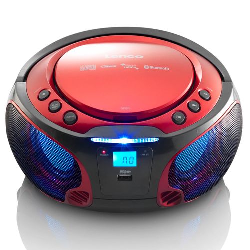 Lenco SCD-550RD - Tragbares FM-Radio mit CD/MP3-Player - Bluetooth - USB-Anschluß - Lichteffekte - Kopfhörerausgang - Rot