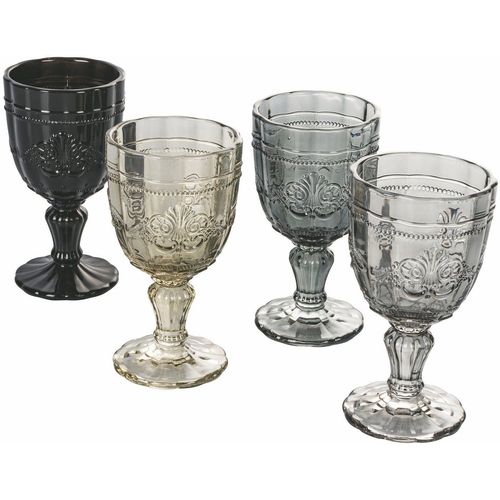 Villa d’Este Weinglas Syrah Stones, Glas, Gläser-Set, 4-teilig, Inhalt 265 ml, grau|schwarz