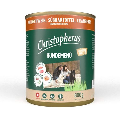 Christopherus Hundemenü mit Wildschwein, Süßkartoffel und Cranberry 12x800g