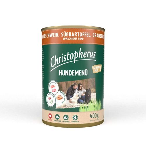 Christopherus Hundemenü mit Wildschwein, Süßkartoffel und Cranberry 24x400g