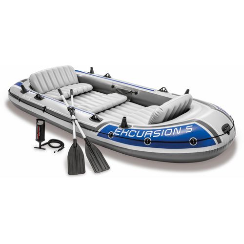 Schlauchboot INTEX "Excursion 5" Kleinboote grau (grau, blau) Wasserspielzeug