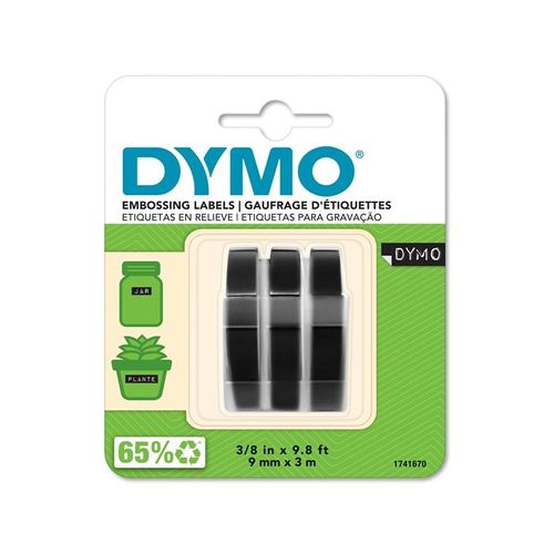 DYMO Prägeband | 3D weiß auf schwarz | 9 mm x 3 m | 3 Prägebänder