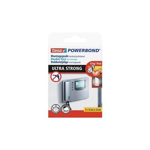 tesa Powerbond ULTRA STRONG doppelseitige Klebepads für max. 6,0 kg 2,0 x 6,0 cm, 9 St.