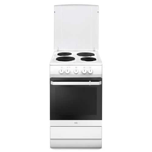 Amica SHE 11546 W Elektroherd, Weiß, 50 cm Breite, Energieklasse A, Ober-/Unterhitze, 4 Kochfelder, Hitzeschutz-T?r, Selbstreinigungsfunktion