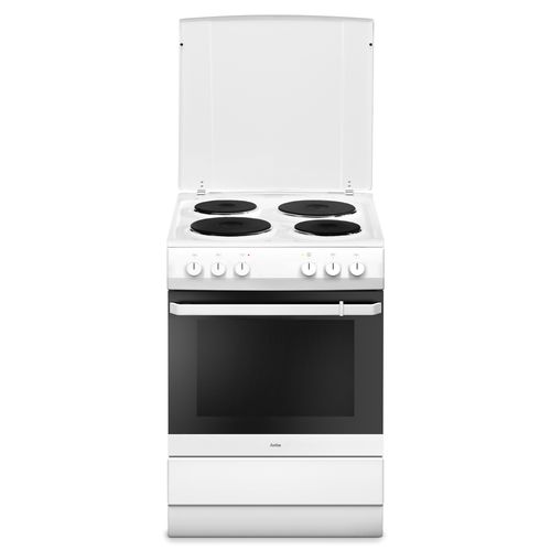 Amica SHE 11640 W Elektroherd, Weiß, 60 cm Breite, Energieklasse A, Ober-/Unterhitze, 4 Kochfelder, Hitzeschutz-T?r, Selbstreinigungsfunktion