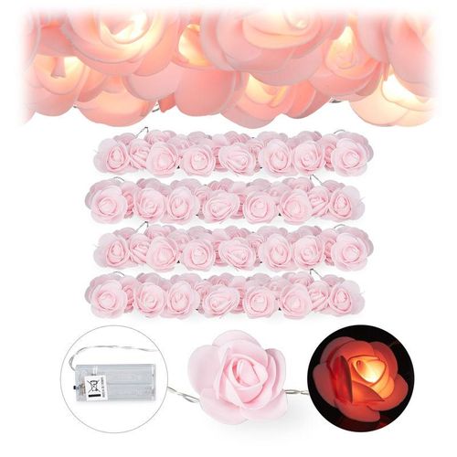 4 x Rosen Lichterkette, 20er led Lichterkette Batterie, Hochzeit, Verlobung & Valentinstag, warmweiß, Deko, rosa