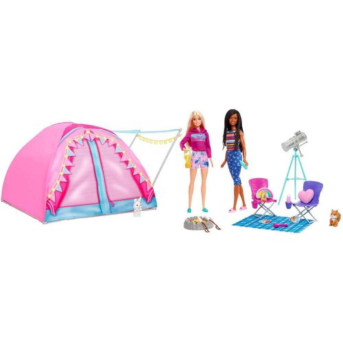 Barbie Puppen Accessoires-Set Abenteuer zu zweit, Camping Zelt, mit 2 Puppen & Zubehör, bunt