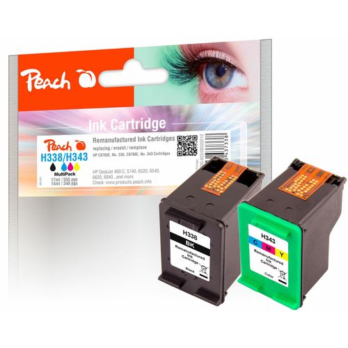 Peach HP 338 2 Druckköpfe (bk, col) ersetzt HP No. 338, No. 343, C8765E, C8766E für z.B. HP DeskJet 460, HP DeskJet 460 C, HP DeskJet 460 CB (wiederaufbereitet)