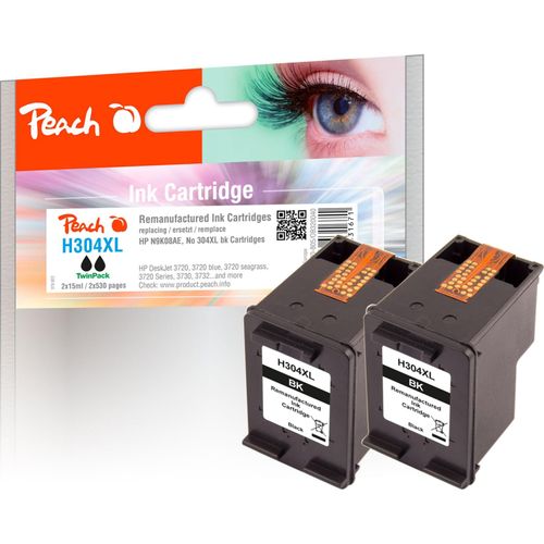 Peach HP 304 XLBK 2 Druckköpfe XL 2*bk ersetzt HP No. 304XL BK*2, N9K08AE*2 für z.B. HP DeskJet 3720, HP DeskJet 3730, HP DeskJet 3732, HP DeskJet 3733 (wiederaufbereitet)