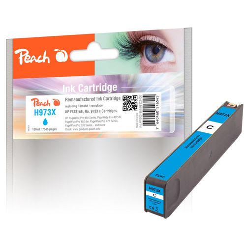 Peach HP 973 XC Druckerpatrone XL cy ersetzt HP No. 973X C, F6T81AE für z.B. HP PageWide Pro 477 dw, HP PageWide Pro 450, HP PageWide Pro 452 dn (wiederaufbereitet)